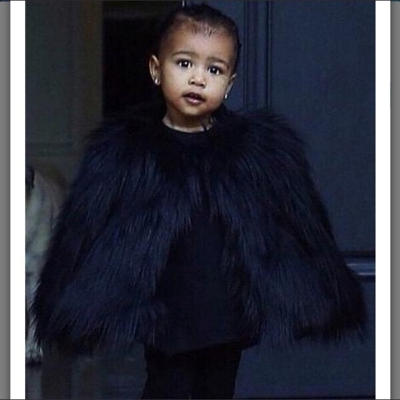 APPAMAN FAUX FUR COAT BLACK girl size 6